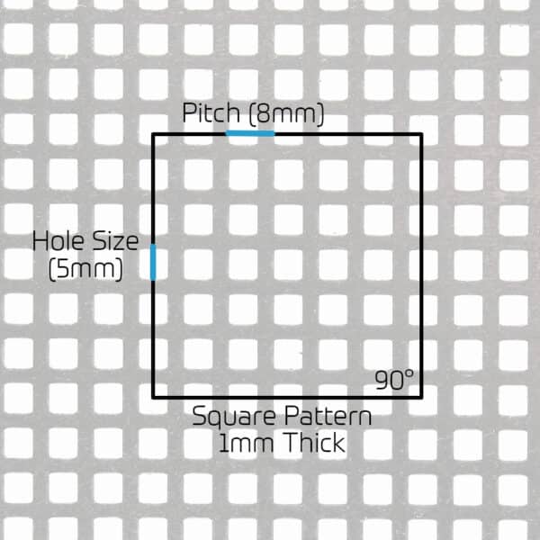 Galvanised Steel 5mm Square Hole Perforated Mesh x 8mm Pitch x 1mm Thick Image